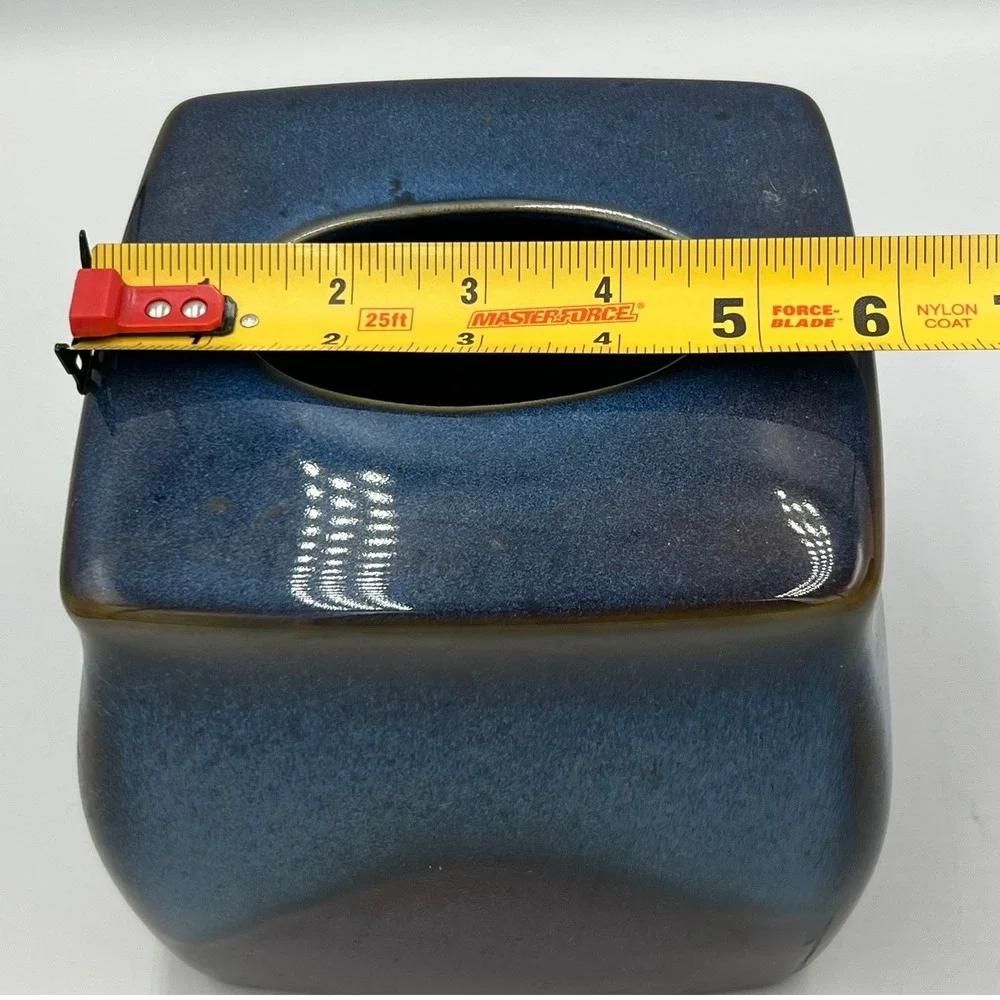 Ceramic Tissue Box Cover Blue Brick Reactive Glaze Square NWOT DENBY-5
